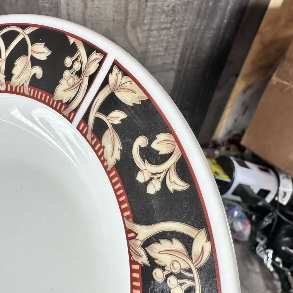 90's Sango SAVOY 8802 Royal Majestic Black Tan Stoneware‎ Rim Soup Bowls Set 4